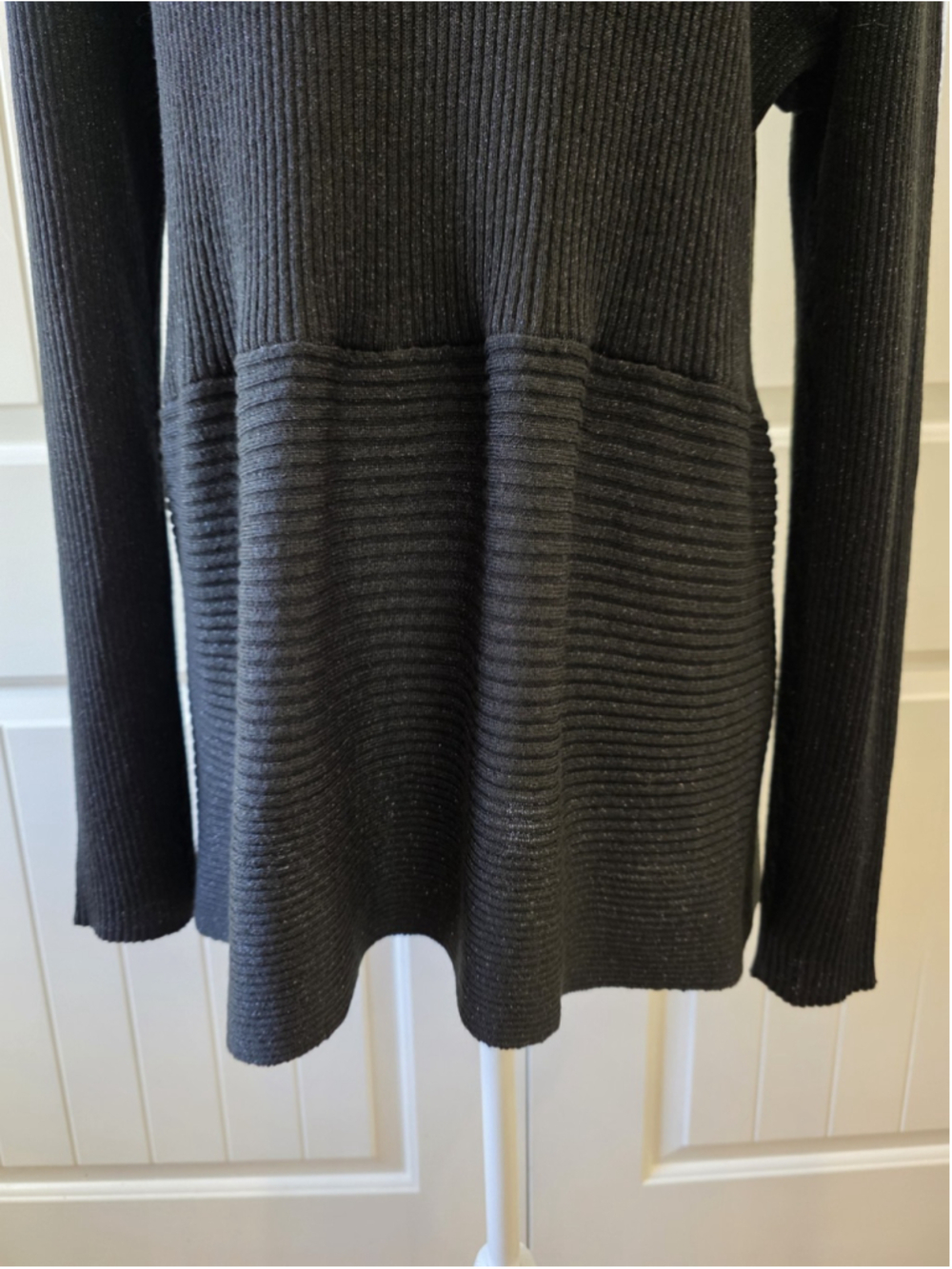 Dana Buchman Sweater Sz L Cardigan Open Front Ribbed Shimmer Black Elegant - Picture 9 of 11